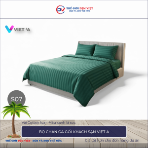 Bộ chăn ga gối khách sạn Việt Á xanh lá sọc 1-1
